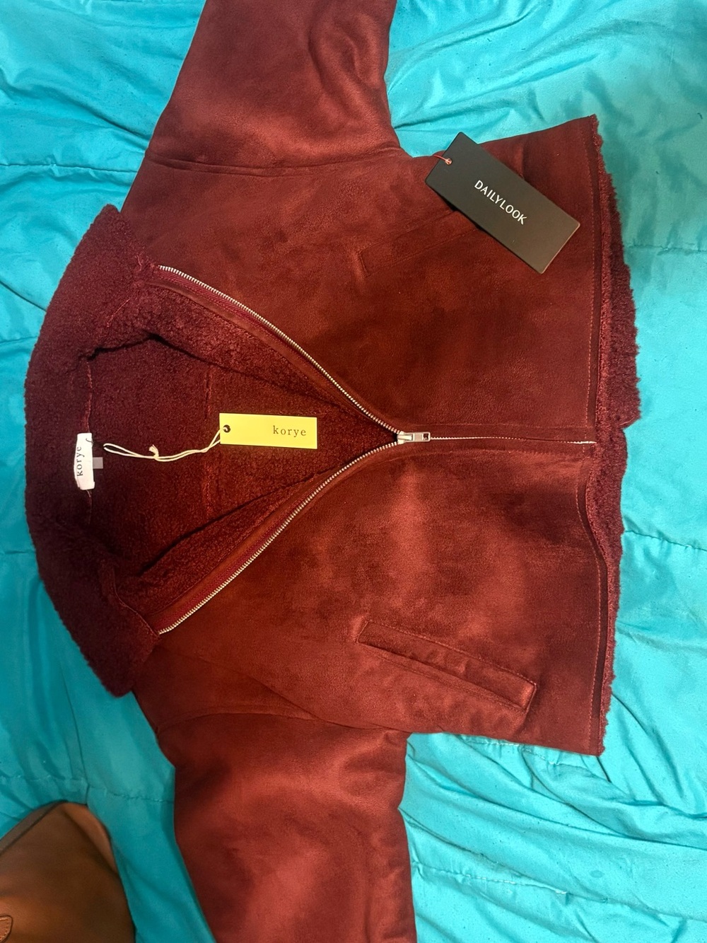 Korye Burgundy Teddy Shearling Zip Jacket